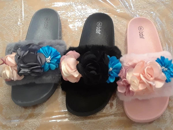NEW  ladies  fluffy faux fur     fashion  garden beach  sandals  slides slippers