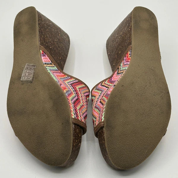 Blowfish Malibu Platform Wedge Slide Sandals Multi Color Chevron Womens 8.5 Boho