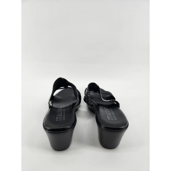 Italian Shoemakers Black Wedge Sandals Embellished Slide On Womens 8.5
