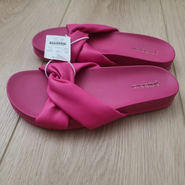J.Crew Factory Faux Leather Knot Slide Sandals Pink 7 Flat Pool Y2K Vacation
