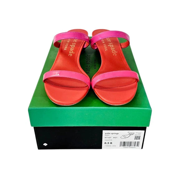 KATE SPADE NIB $228 Pink Coral Palm Springs Patent Leather Slide Sandals 8.5