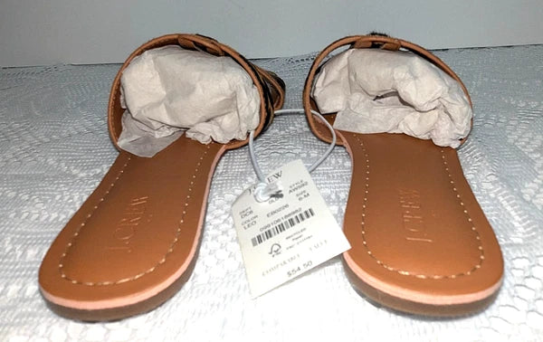 J.Crew Womens Brown Tan Leopard Print Calf-Hair Beachside Slide Sandals Size 6M