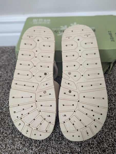 Size 6.5 Women's Fashion Thick Bottom Cute Bow Strappy Sandal Beach Beige Shoes