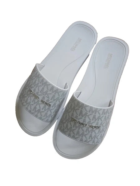 Michael Kors Felicia Slide MK Signature Logo Sandals Slide Vanilla SZ 10 New