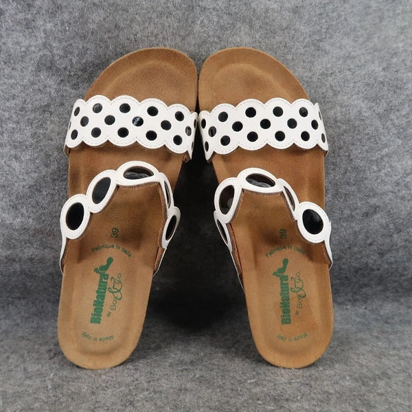 BioNatura Shoes Womens 39 Wedge Sandal Slides Fashion Comfort Double Strap White