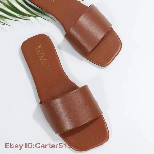 Fashion Single Band Slide Sandals Slipper Summer New Sandy Beach Flat Shoes