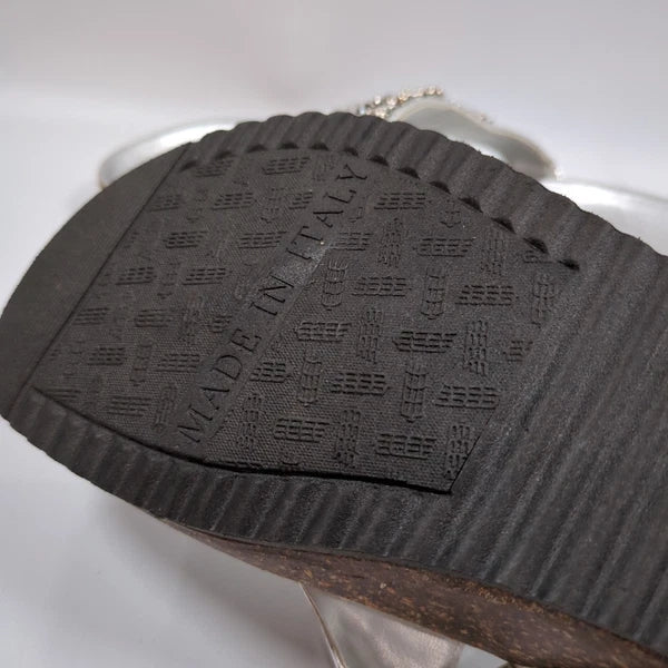 Italian Shoemakers Silver Sandals Slide Flip Flop with Rhinestones Sz 6 Bling
