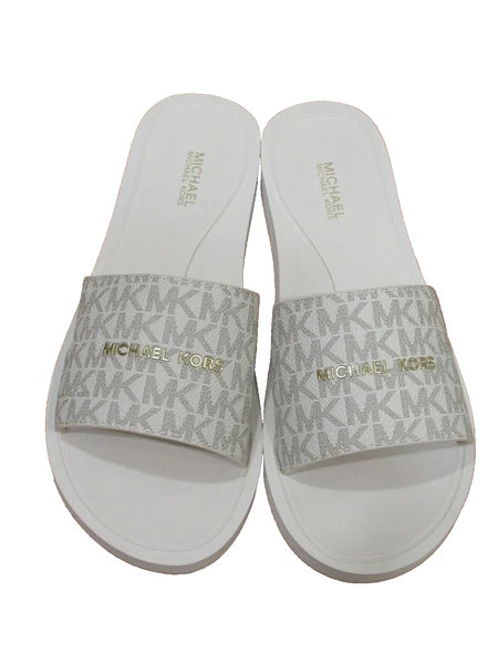 Michael Kors Felicia Slide MK Signature Logo Sandals Slide Vanilla SZ 10 New