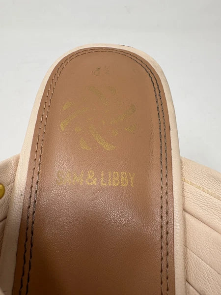 Sam & Libby Womens Cayla Ivory Faux Leather Cork Wedge Slide Size 8.5 Sandals