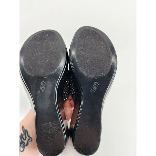 Italian Shoemakers Black Wedge Sandals Embellished Slide On Womens 8.5