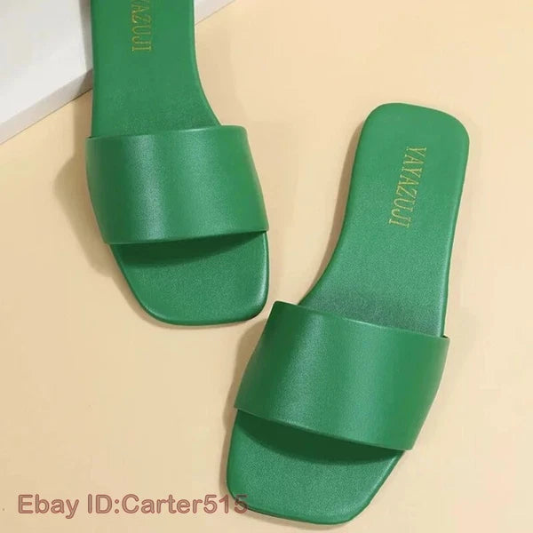 Fashion Single Band Slide Sandals Slipper Summer New Sandy Beach Flat Shoes