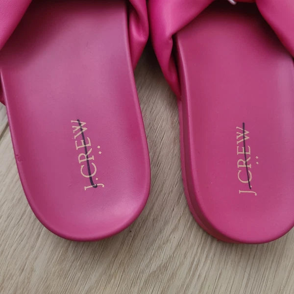 J.Crew Factory Faux Leather Knot Slide Sandals Pink 7 Flat Pool Y2K Vacation